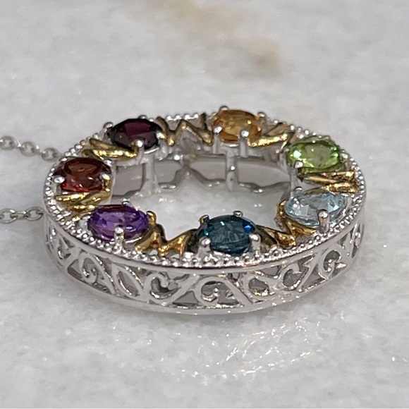 MOM Multigemstone 14K YG Sterling Silver Eternity Pendant Necklace - Picture 3 of 13